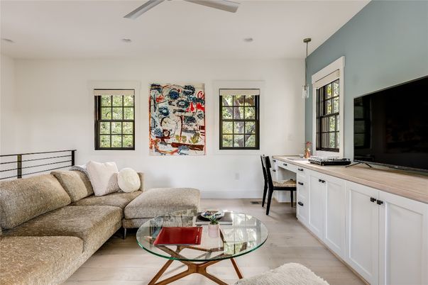 Home Office, Interior, Living room, Pendant Lights, Wood Texture Flooring