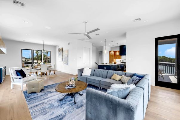 Dining room, Interior, Kitchen, Living room, Pendant Lights, Recessed Lighting, Wood Texture Flooring