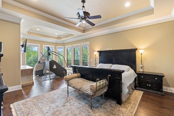 Bedroom, Fitness Equipment, Interior, Recessed Lighting, Wood Texture Flooring