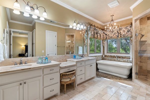 Bathroom, Chandelier, Dual Sink Vanities, Free Standing Baths, Interior