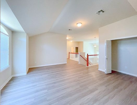 Empty room, Interior, Pendant Lights, Wood Texture Flooring