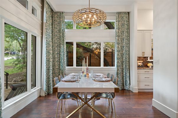 Dining room, Interior, Pendant Lights, Wood Texture Flooring