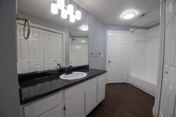 Bathroom, Dual Sink Vanities, Interior, Wood Texture Flooring