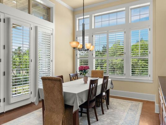 Dining room, Interior, Pendant Lights, Wood Texture Flooring
