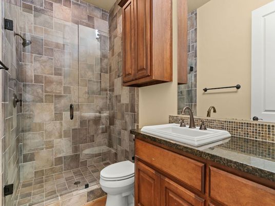 Bathroom, Glass Shower, Interior, Stone Walls