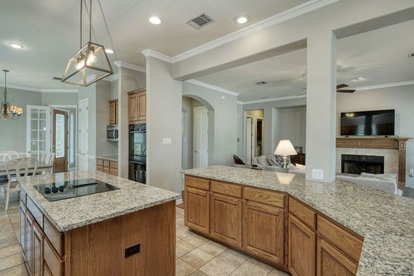 Dining room, Fireplace, Interior, Kitchen, Pendant Lights, Recessed Lighting