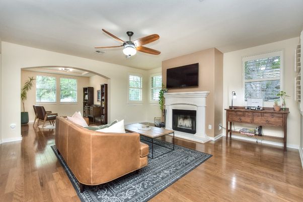 Dining room, Fireplace, Interior, Living room, Wood Texture Flooring