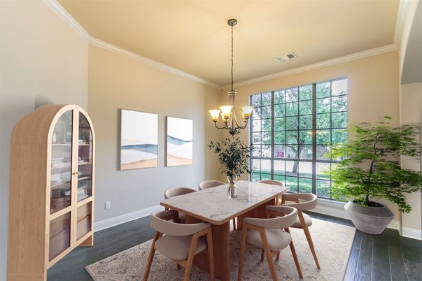 Chandelier, Dining room, Interior, Wood Texture Flooring