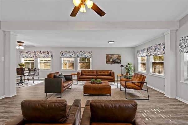 Interior, Living room, Recessed Lighting, Wood Texture Flooring