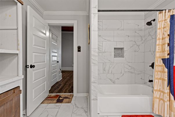 Bathroom, Interior, Marble, Marble Walls, Wood Texture Flooring