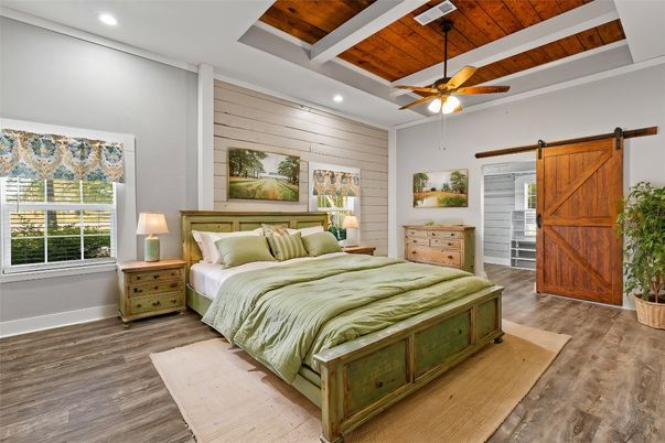 Bedroom, Interior, Recessed Lighting, Wooden Ceilings, Wood Texture Flooring