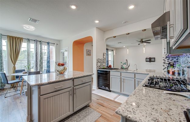 Dining room, Interior, Kitchen, Recessed Lighting, Wood Texture Flooring