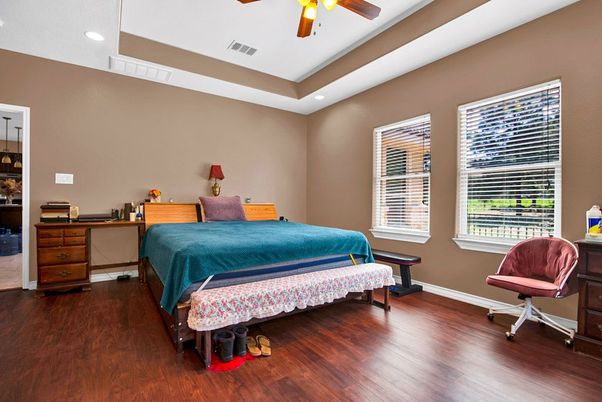 Bedroom, Interior, Recessed Lighting, Wood Texture Flooring