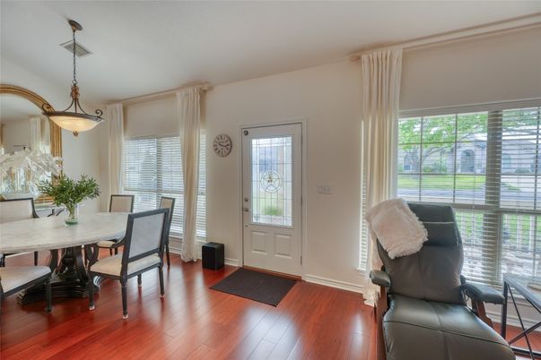 Dining room, Interior, Pendant Lights, Wood Texture Flooring