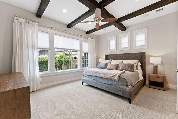 Bedroom, Interior, Recessed Lighting, Wooden Beams