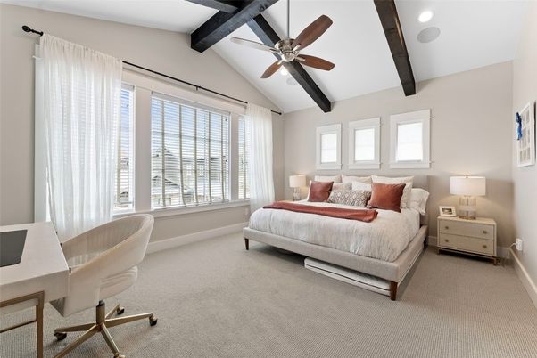 Bedroom, Home Office, Interior, Recessed Lighting, Wooden Beams
