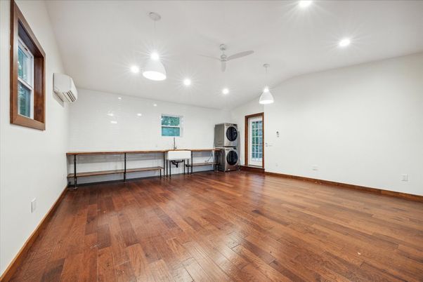 Empty room, Interior, Pendant Lights, Recessed Lighting, Wood Texture Flooring