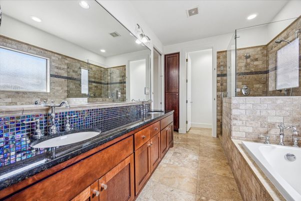 Bathroom, Dual Sink Vanities, Glass Shower, Interior, Recessed Lighting
