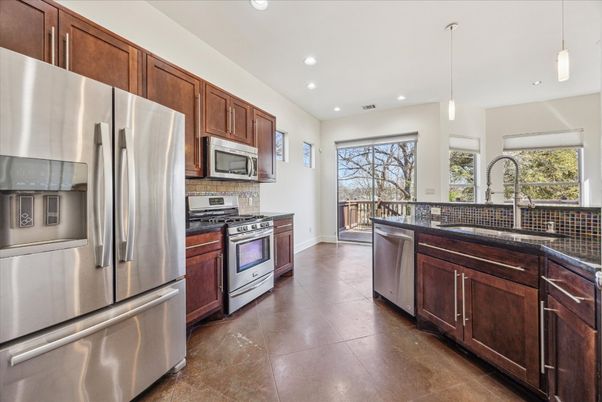Interior, Kitchen, Pendant Lights, Recessed Lighting, Stainless Steel Appliances