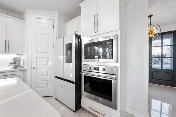 Interior, Kitchen, Marble, Pendant Lights, Stainless Steel Appliances