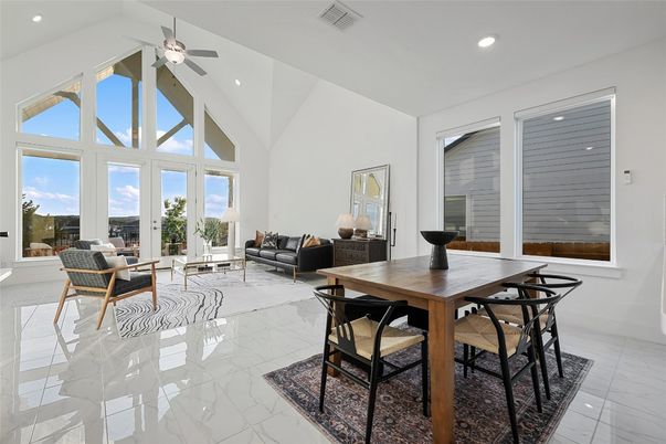 Dining room, Interior, Living room, Marble, Recessed Lighting