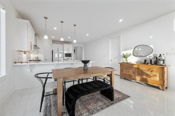 Interior, Kitchen, Marble, Pendant Lights, Recessed Lighting, Stainless Steel Appliances