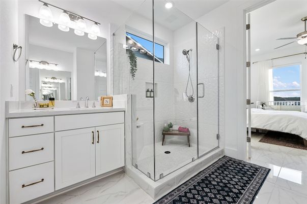 Bathroom, Bedroom, Glass Shower, Interior, Marble, Recessed Lighting