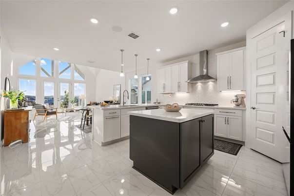 Dining room, Interior, Kitchen, Marble, Pendant Lights, Recessed Lighting, Stainless Steel Appliances
