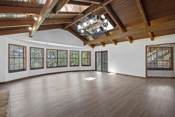 Chandelier, Empty room, Interior, Wooden Beams, Wooden Ceilings, Wood Texture Flooring