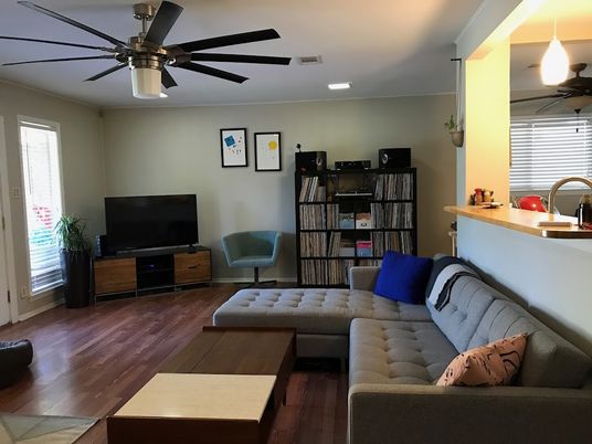 Interior, Living room, Pendant Lights, Recessed Lighting, Wood Texture Flooring