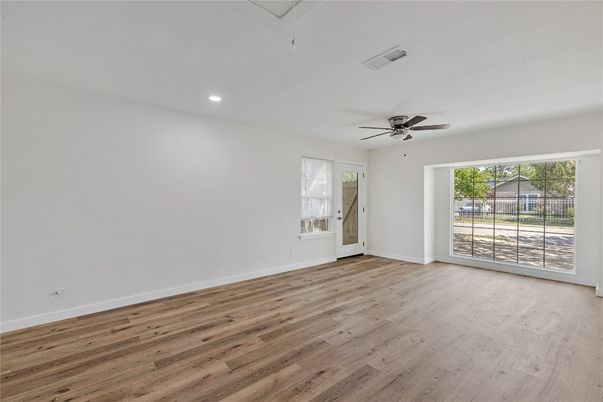 Empty room, Interior, Recessed Lighting, Wood Texture Flooring