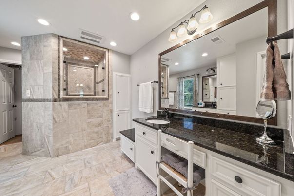 Bathroom, Glass Shower, Interior, Recessed Lighting