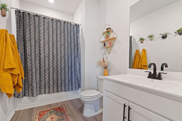 Bathroom, Interior, Recessed Lighting, Wood Texture Flooring
