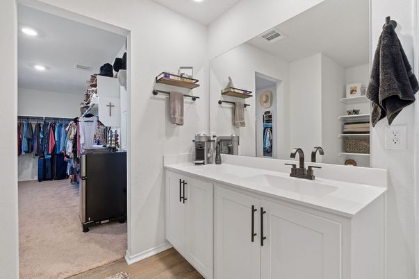 Bathroom, Dual Sink Vanities, Interior, Recessed Lighting, Walk-in Closets
