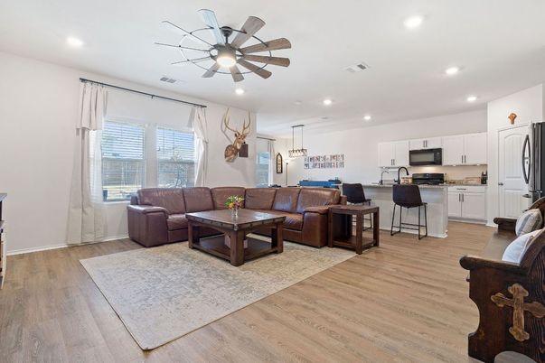 Interior, Kitchen, Living room, Pendant Lights, Recessed Lighting, Stainless Steel Appliances, Wood Texture Flooring