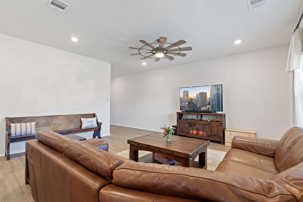 Interior, Living room, Recessed Lighting, Wood Texture Flooring