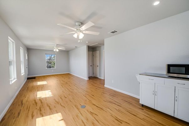Empty room, Interior, Recessed Lighting, Wood Texture Flooring