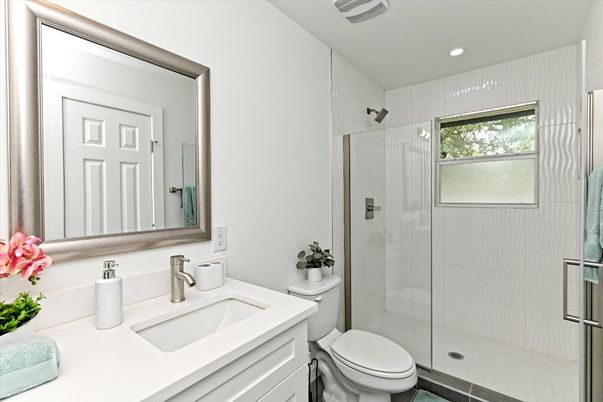 Bathroom, Glass Shower, Interior, Recessed Lighting