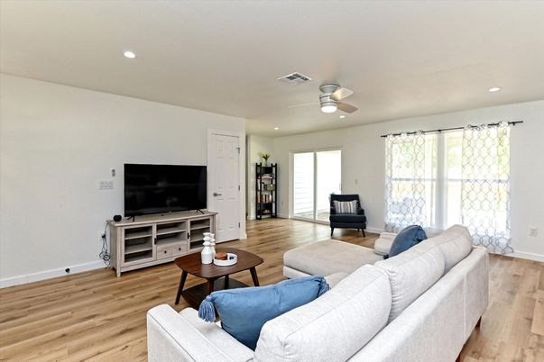 Interior, Living room, Recessed Lighting, Wood Texture Flooring