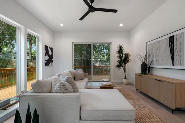 Interior, Living room, Recessed Lighting, Wood Texture Flooring