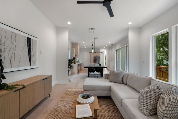 Dining room, Interior, Kitchen, Living room, Pendant Lights, Recessed Lighting, Wood Texture Flooring