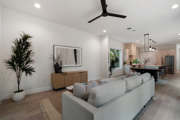 Interior, Kitchen, Living room, Pendant Lights, Recessed Lighting, Wood Texture Flooring