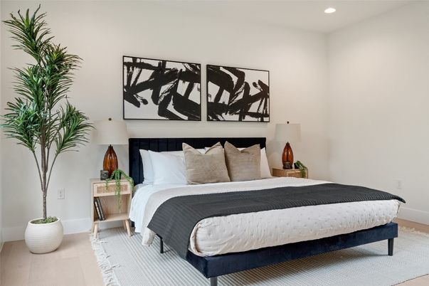 Bedroom, Interior, Recessed Lighting, Wood Texture Flooring
