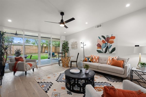 Interior, Living room, Recessed Lighting, Wood Texture Flooring
