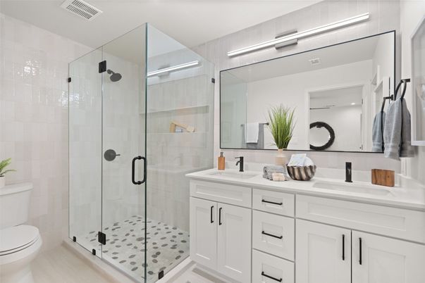 Bathroom, Dual Sink Vanities, Glass Shower, Interior