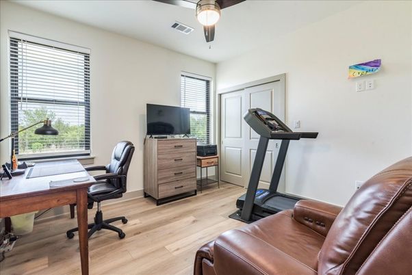Fitness Equipment, Home Office, Interior, Wood Texture Flooring