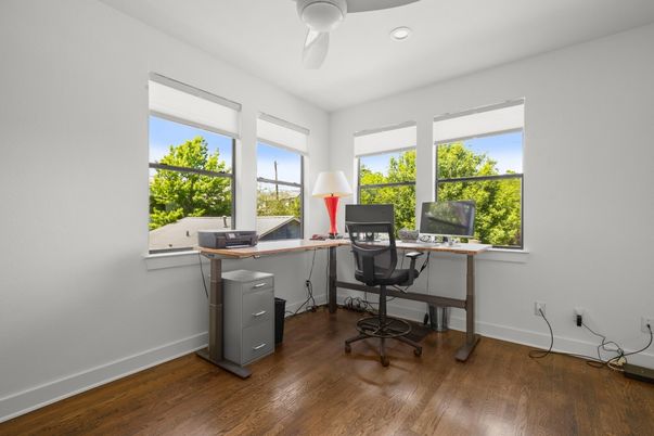 Home Office, Interior, Recessed Lighting, Wood Texture Flooring