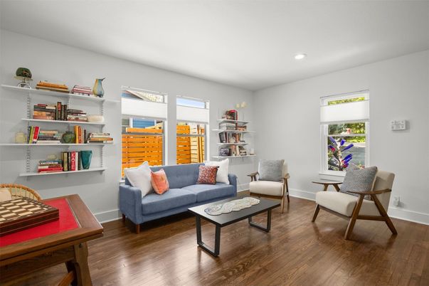 Interior, Living room, Recessed Lighting, Wood Texture Flooring