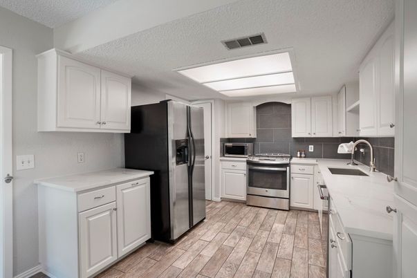 Interior, Kitchen, Stainless Steel Appliances, Wood Texture Flooring