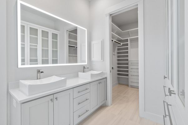 Bathroom, Dual Sink Vanities, Interior, Walk-in Closets, Wood Texture Flooring